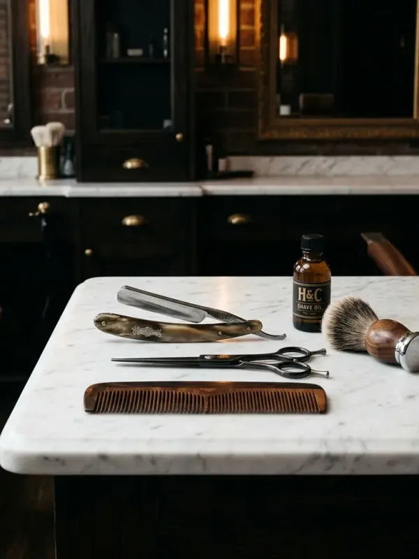 Troli alat cukur sederhana dan fungsional di Barber Boy